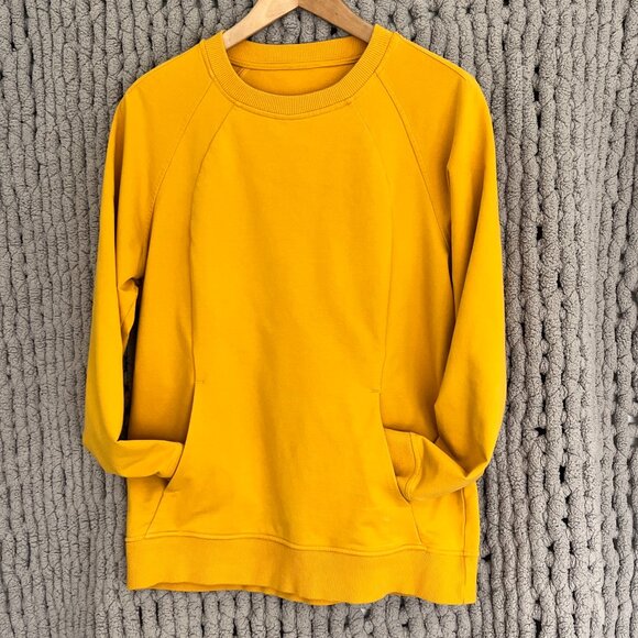 Lululemon Mustard Yellow Crewneck Sweatshirt with kangaroo pocket Size 10 - Picture 1 of 12